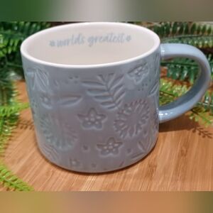 Park Lane Light Blue Stoneware Embossed Mug "Worlds Greatest" Snowflakes